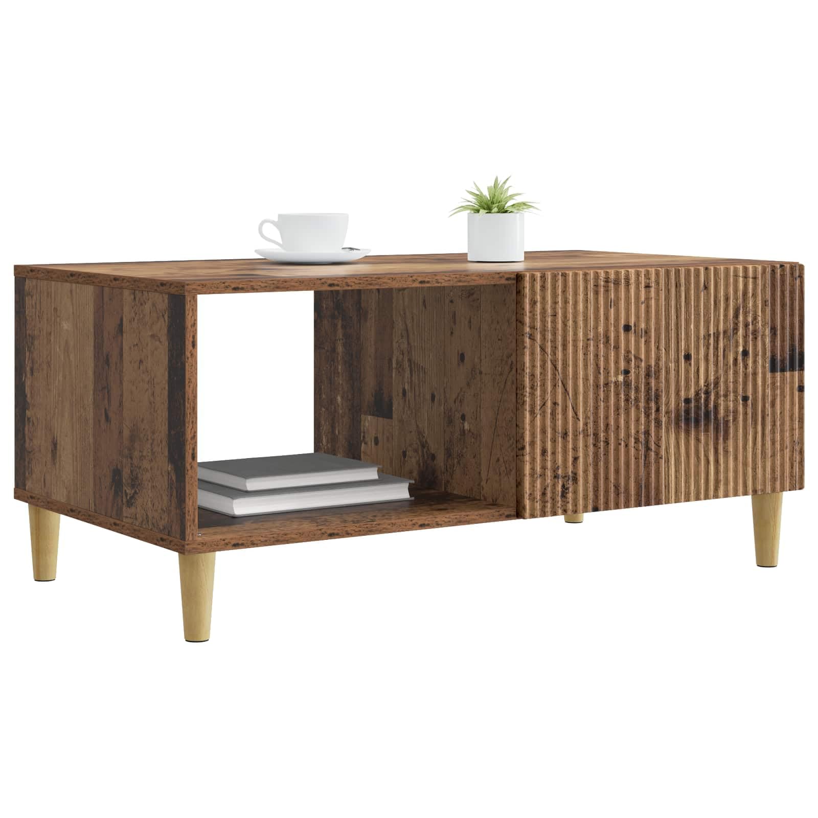 Stolik kawowy ze starego drewna, 90 x 50 x 40 cm, materiał drewnopochodny, styl vintage, do salonu, miejsce do przechowywania, stolik pomocniczy z szufladami i wysuwaną półką