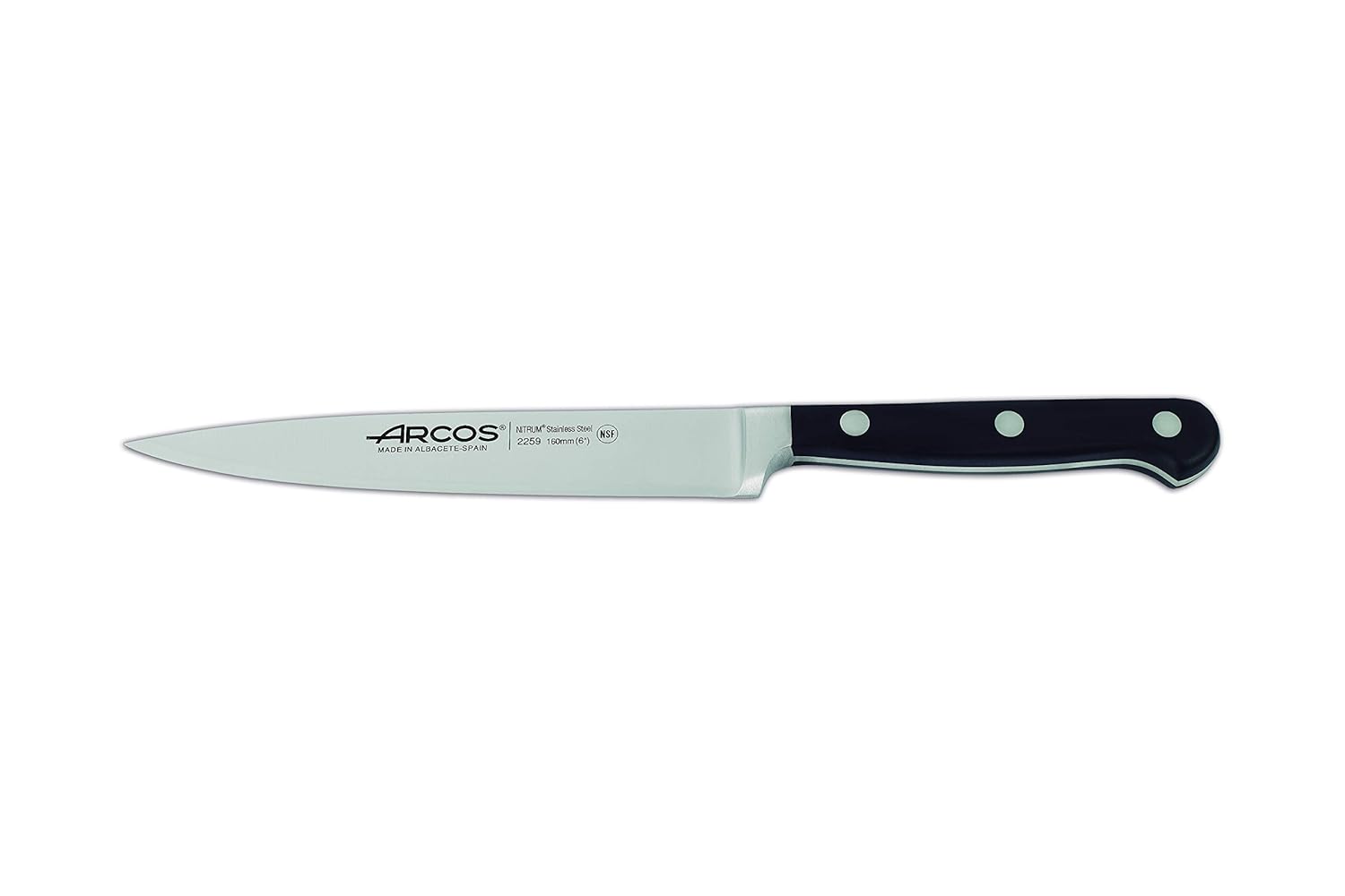 ARCOS Knife Set 5 piece Nitrum Stainless Steel. Sharp Professional Cooking Knife for Cutting Meat. Ergonomic Polyoxymethylene POM Handle. Series Opera. Classical design. Color Black.