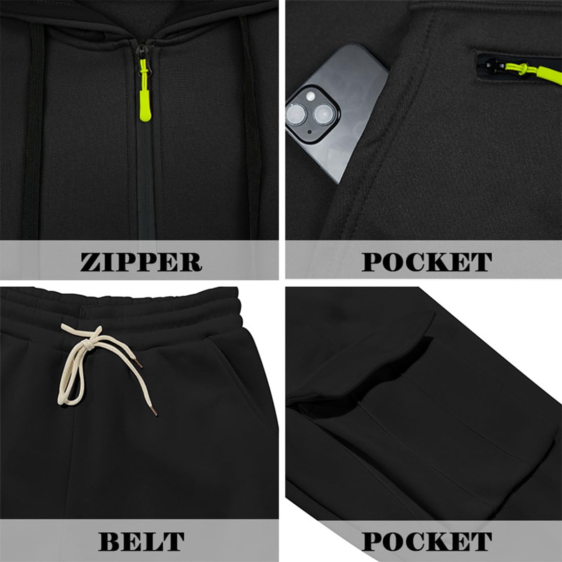 Survêtement Homme Hiver Veste à Zip avec Capuche Pantalon Jogging à Poche Ensemble 2 Pièces Chaud et Confortable