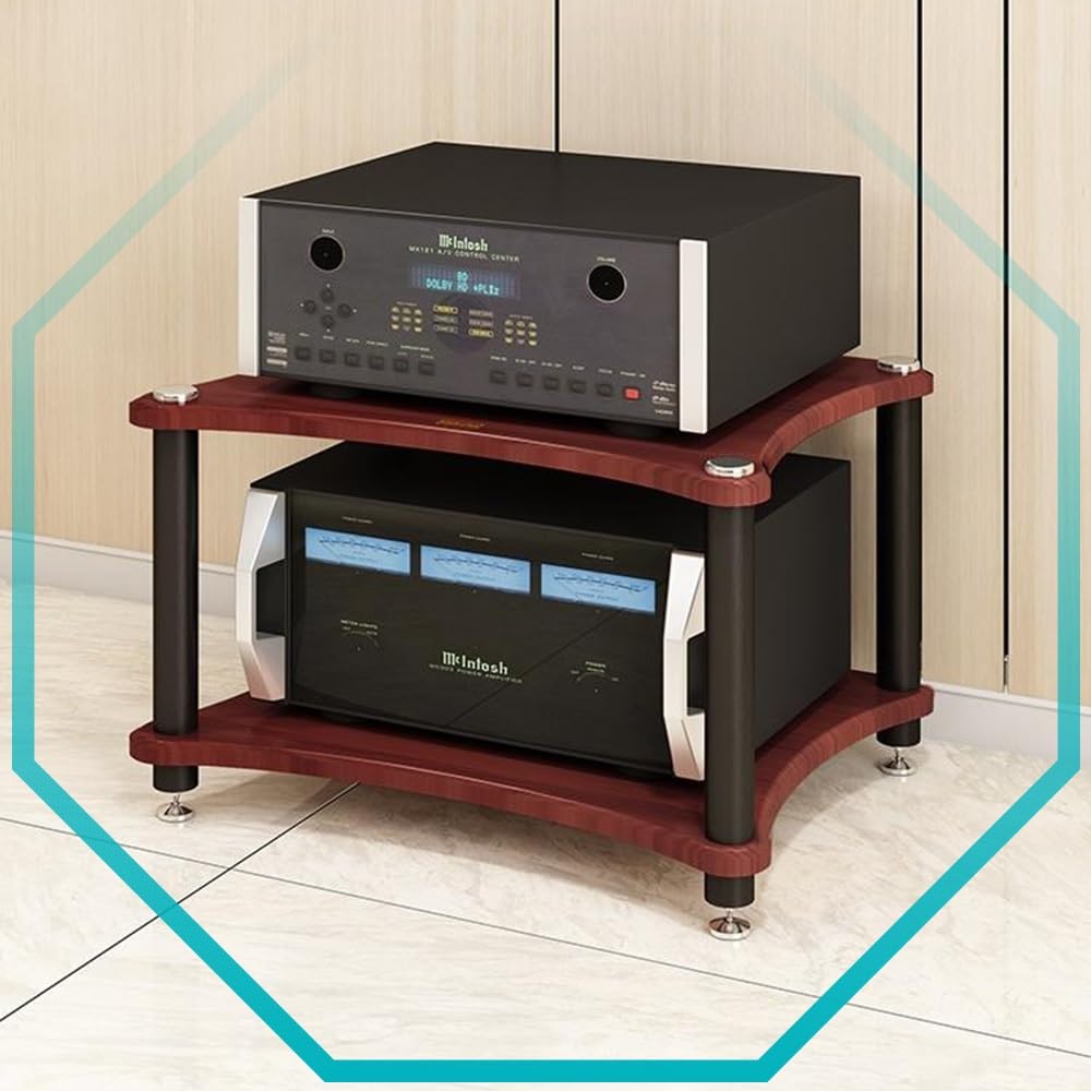 BIUBPW AV Storage Cabinet 1/2/3/4-Tiers HiFi Rack Media Stand Stereo Rack Audio Tower Wooden TV Stand AV Component Media Stand for Home Office(Red,40cm/15.7in)