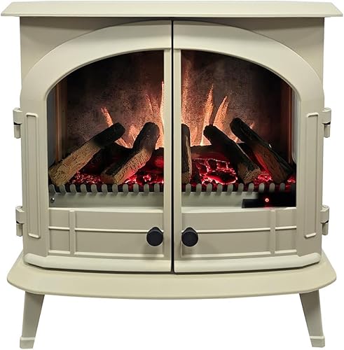 Miniatura 9 de Modern Ember Harlowe - Calentador eléctrico independiente de chimenea en crema con cama de brasas multicolor  Tecnología inteligente  Compatible con