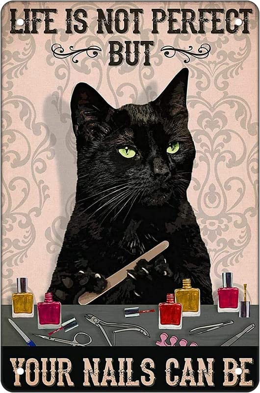 Targa Metallica Gatto Nero Divertente - 20,3x30,5 Cm Per Decorazione Casa