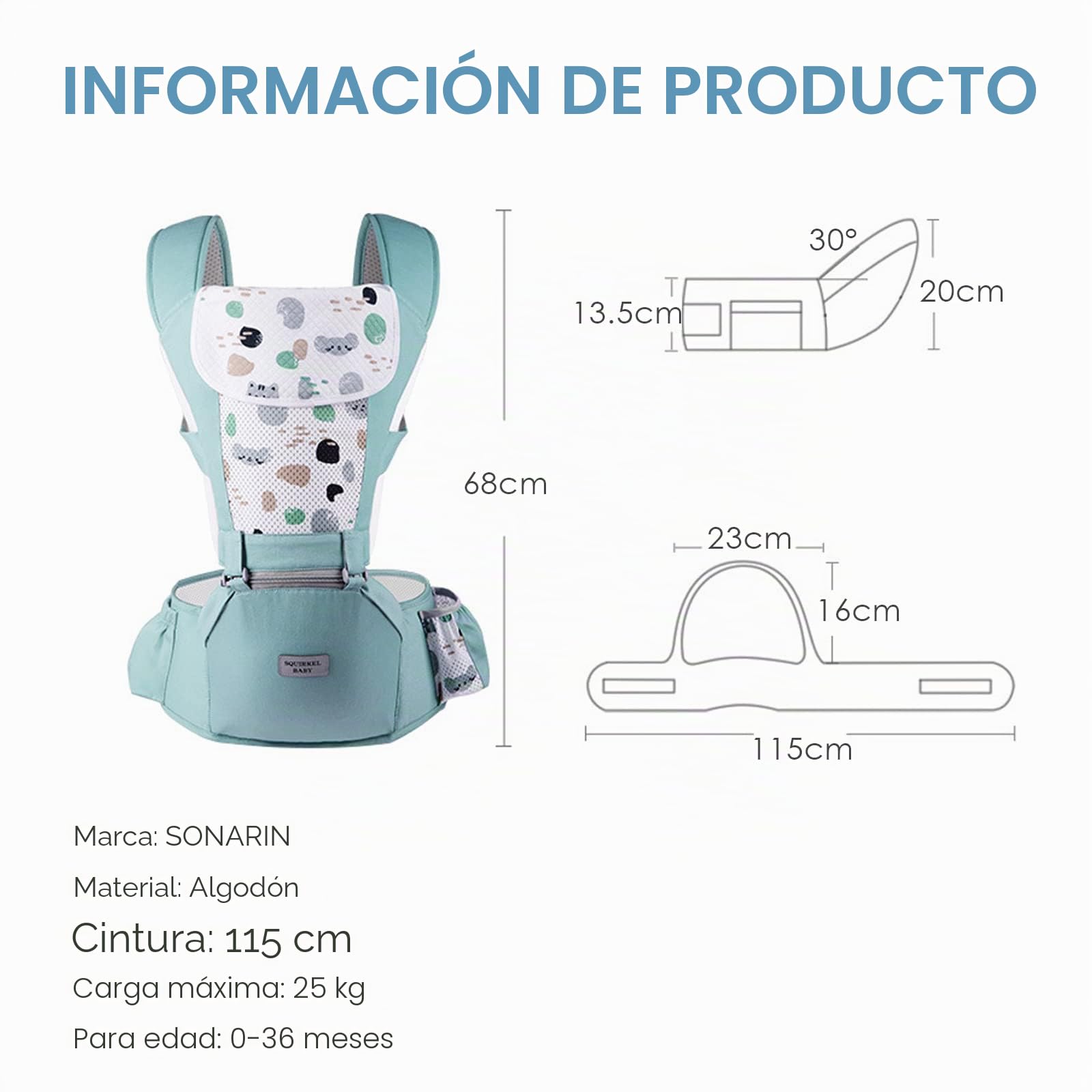 SONARIN Multifunción Mochila Portabebés con Asiento de Cadera,Portabebés Ergonómico Algodón Portador de Bebé Transpirable para Recién Nacidos Niños 0-36 Meses,Todas las Posiciones(Azul)