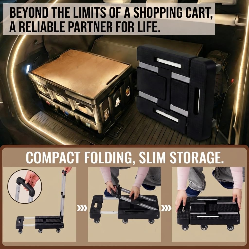 Folding Hand Truck,Foldable Dolly Cart With Wheels,500LB Heavy Duty Luggage Cart,6-wheel convenient Hand Truck,2 fixing ropes & 1 extra big storage bag Suitable for luggage,travel,moving(Black)