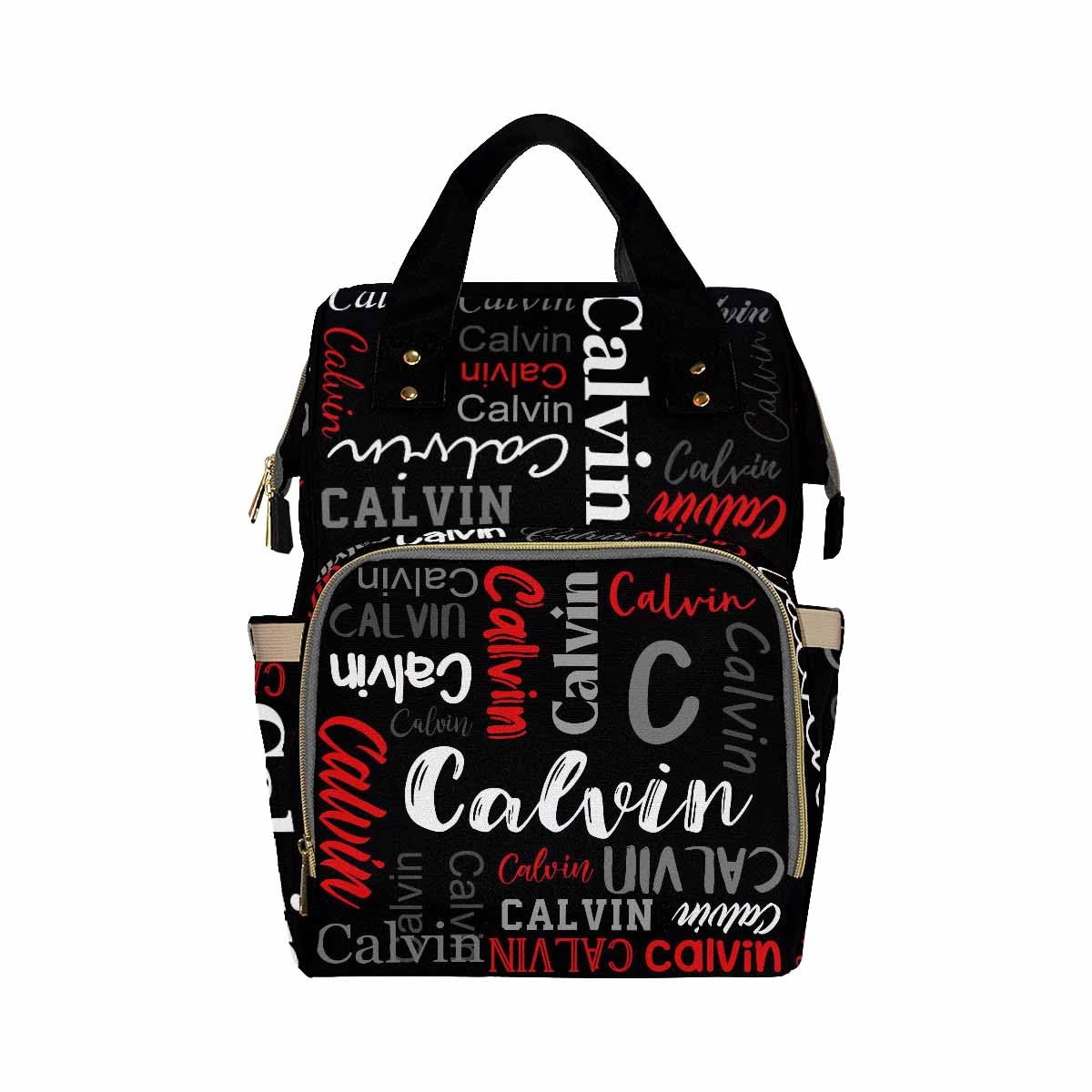 InterestPrint Custom Name Diaper Bag Personalized Black-Red Monogram Nursing Bags Shoulders Bag Casual Daypack Travel Bag for Women