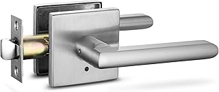 Berlin Modisch Privacy Lever Door Handle Slim Square Easy to Open Locking Lever Set [for Bedroom or Bathroom] Reversible for Right & Left Sided Doors Heavy Duty - Satin Nickel Finish