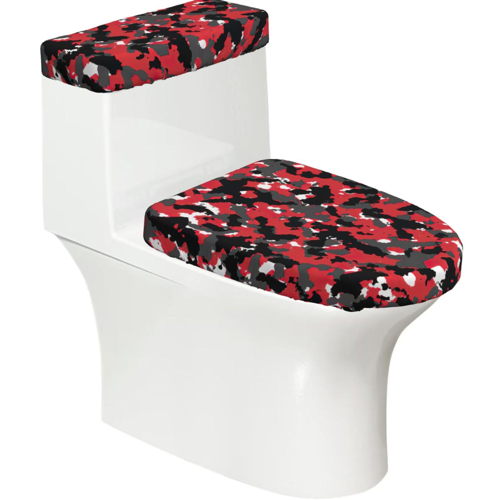 Camo Print 2-Piece Stretch Toilet Cover Set, Elastic Breathable Toilet Seat and Tank Lid Protector