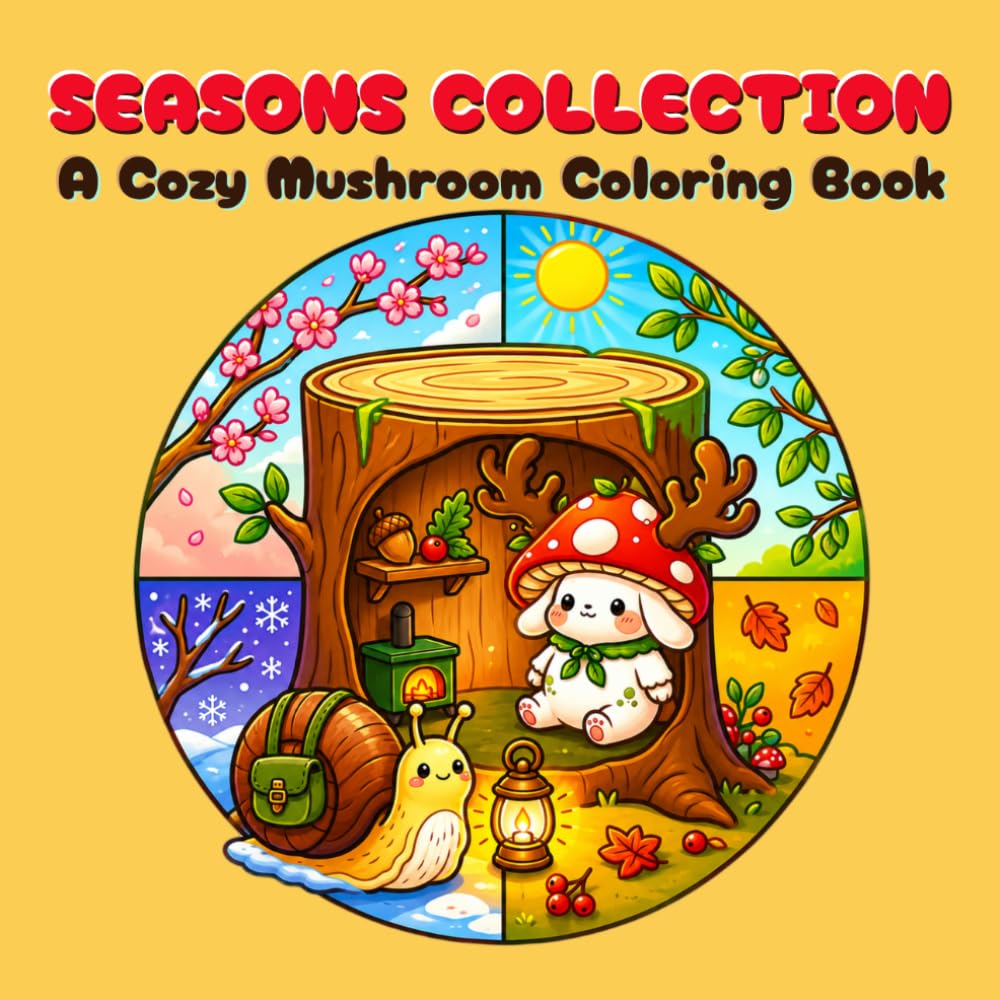 Cozy Mushroom Coloring Book: Seasons Collection of Mushroom & Snail Scenes for Relaxation, Stress Relief, and Cozy Coloring Fun | 50 Adorable Pages ... & Adults (Cozy Mushroom & Friends Collection)