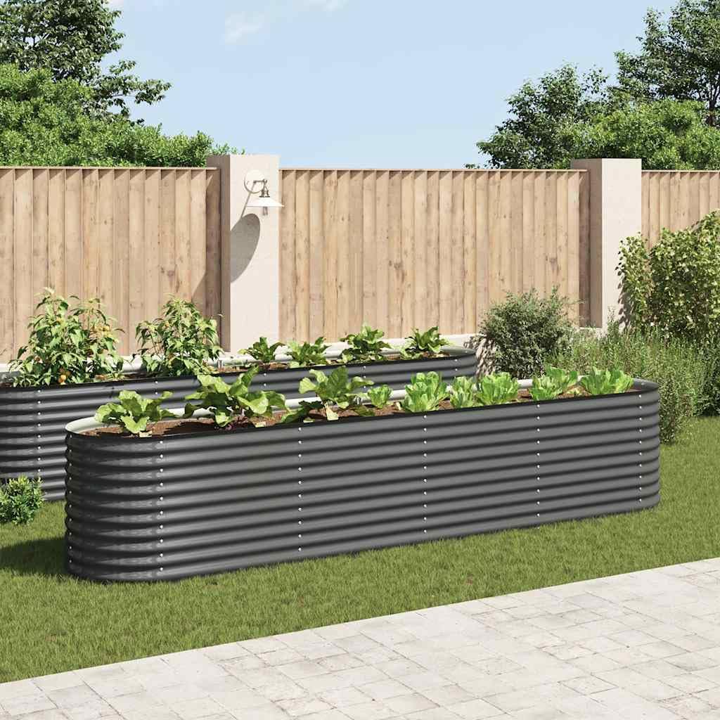 Letto Rialzato Giardino 400x80x81 cm in Acciaio Zincato Grigio, Vaso Rettangolare Grande per Orto, Fioriera da Esterno per Piante, Verdure, Erbe e Fiori