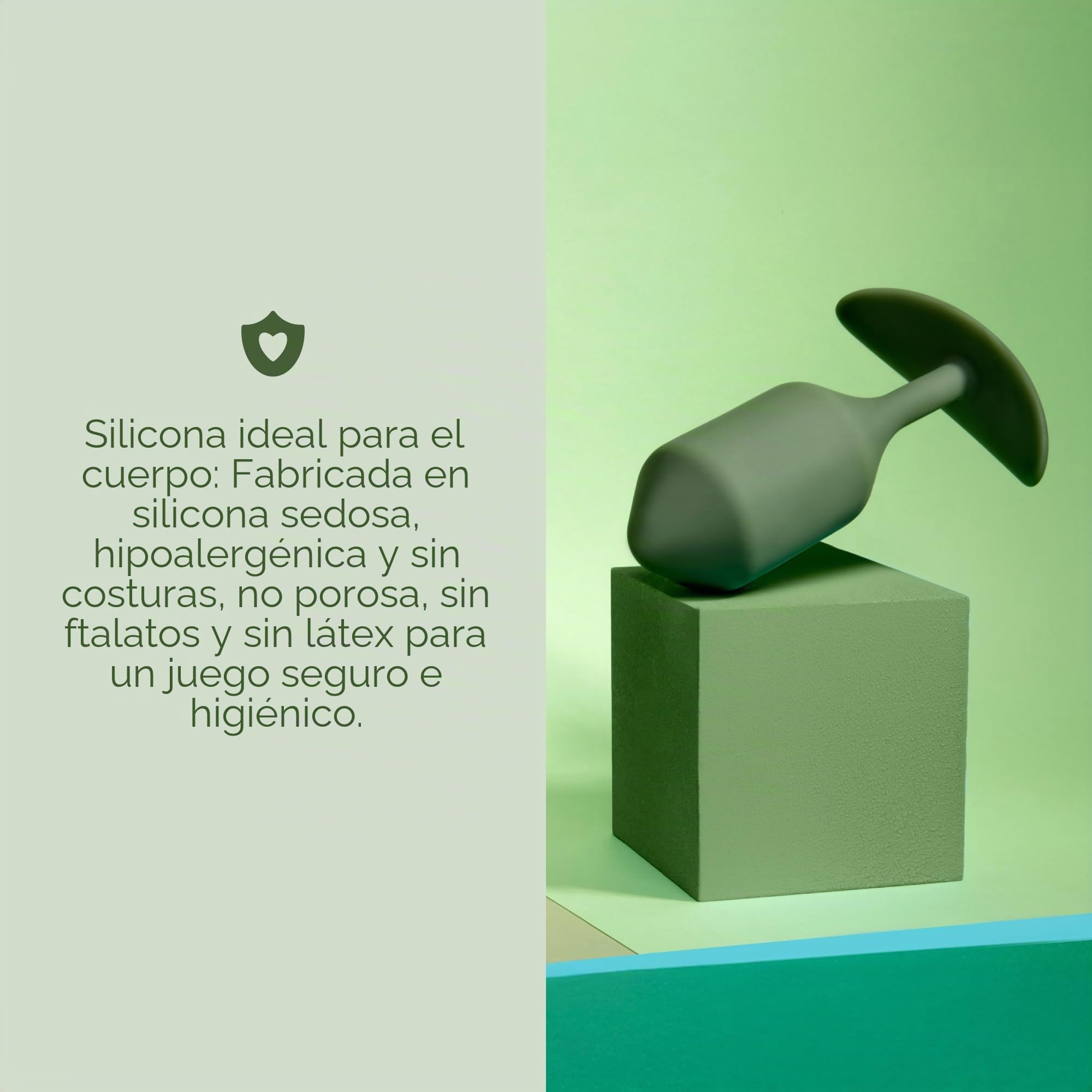b-Vibe - The Snug Plug 4 - Verde militar - Enchufe anal de 257 gramos que cuenta con una base acampanada y bolas pesadas