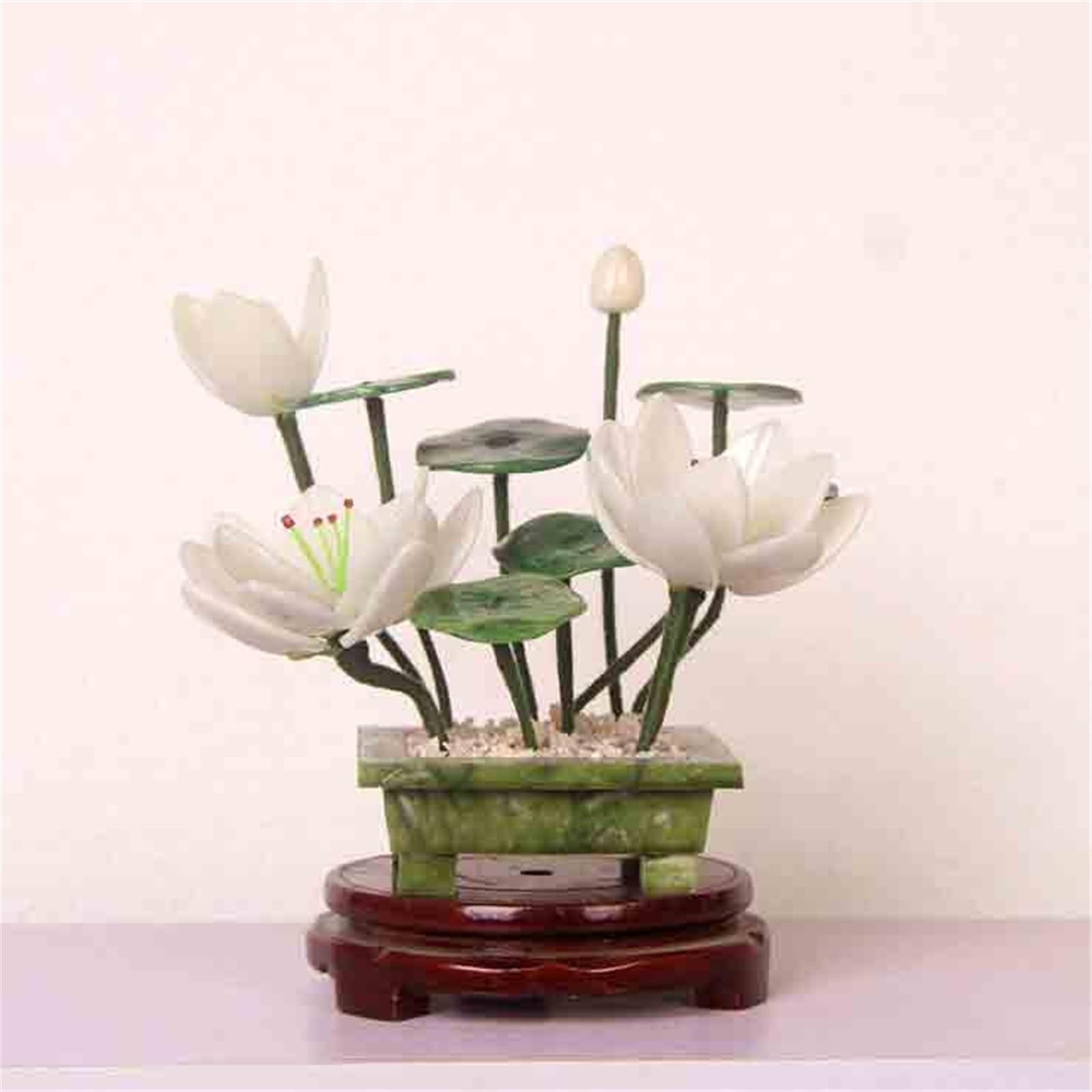 Pianta artificiale in vaso in stile cinese, ornamento di loto di giada, bonsai simulato per la decorazione della casa (bianco) (rosa)