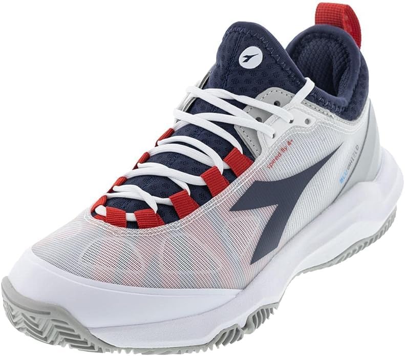 Diadora Men`s Speed Blushield Fly 4 Clay Tennis Shoes White and Blue Corsair 9.5 US