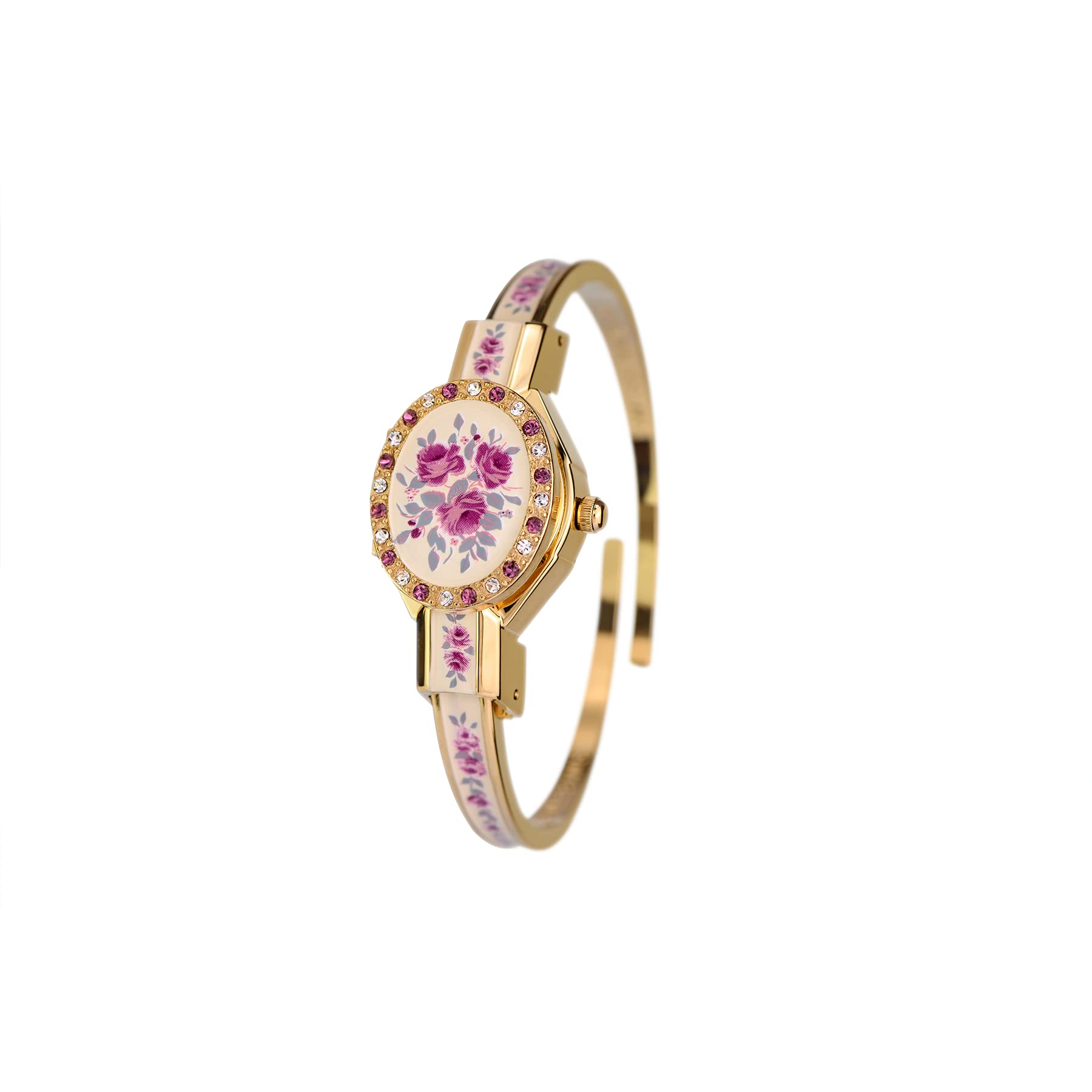 Rose Medium (5.5in-6.5in) White/red Covered Swiss Women's White with Gold Dial Watch 038-02161,Gold