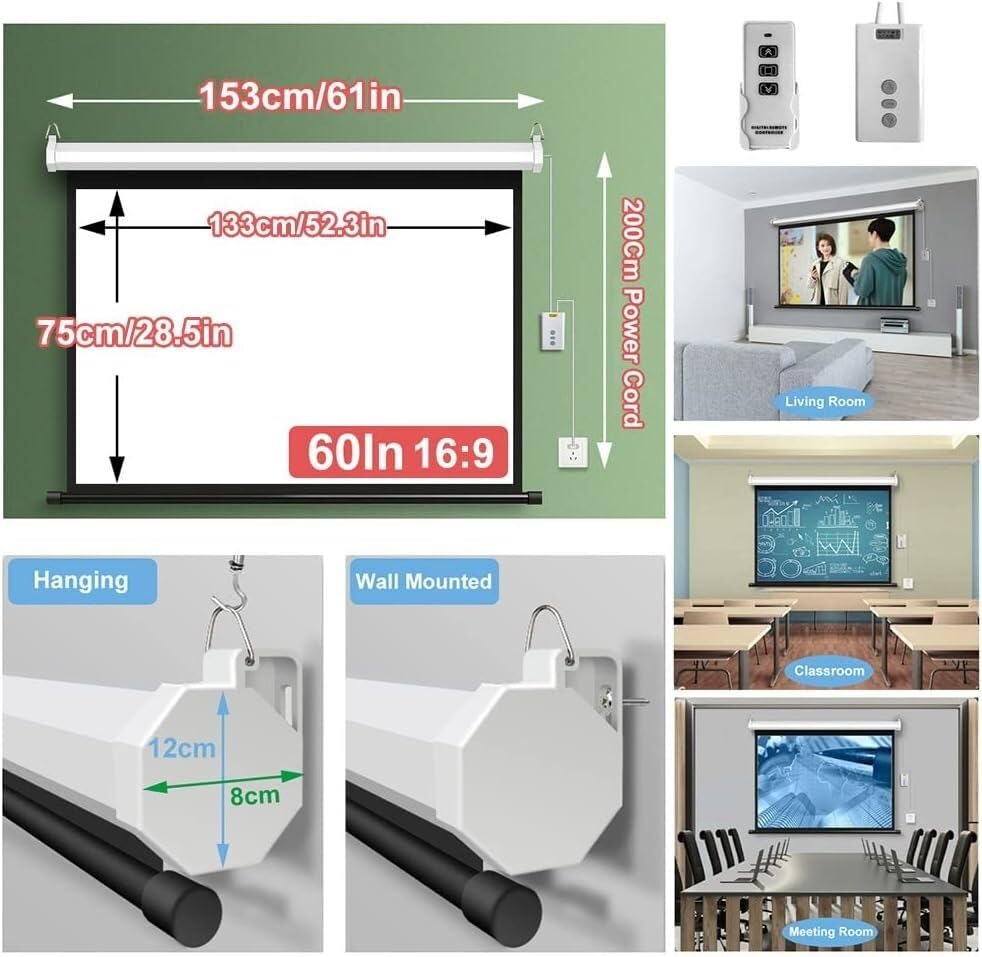Pantalla de proyección motorizada 60 pulgadas 16:9 con control remoto miniatura 6