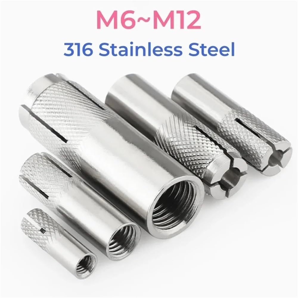 Anclaje de expansión de inserción de acero inoxidable 316 M6 M8 M10 M12 Tornillo de expansión Tornillo superior Expansión Expansión Expansión Expansión Expansión Anclaje plano(5pcs,M12)