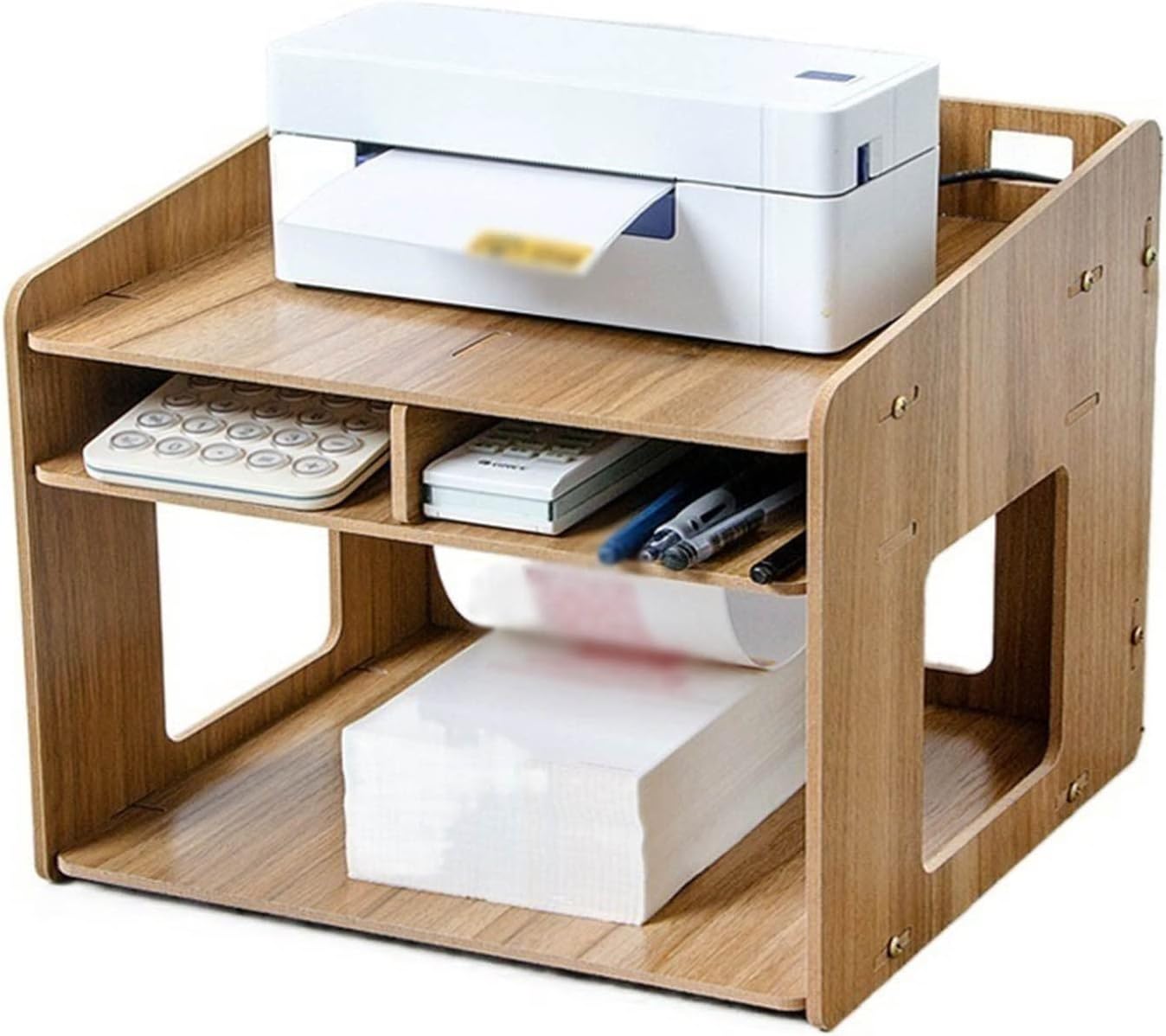 KIZQYN Printer Stand Wooden Printer Shelf Office Desktop Storage Thermal Barcode Paper Express