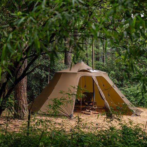 POMOLY Hot Tent Camping 4 Season Tent, Circle 6 Hot Tent with Ten-Sided Snow Skirt for 6 Person (Without Inner Tent and Ground Sheet)