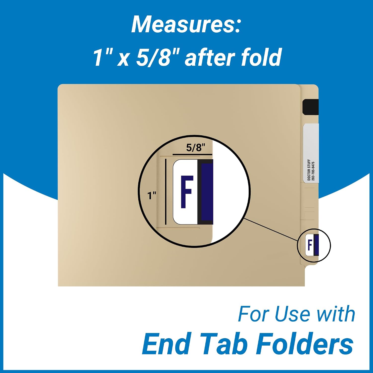 Doctor Stuff - File Folder Labels, Alphabet Letter F, File Doctor - FDAV Series Compatible Alpha Stickers, Purple, 1" x 1-1/4", 500/Roll