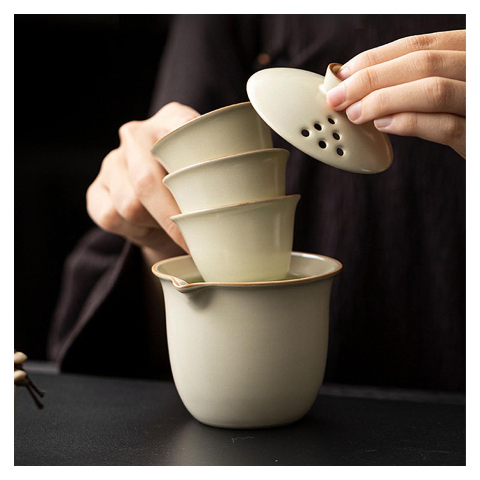 Przenośny podróżny zestaw czajniczek, ceramiczny zestaw do herbaty Gaiwan na ceremonię parzenia herbaty Kung Fu, idealny do biura, na piknik, do kampera i na kemping, zawiera niezbędne akcesoria
