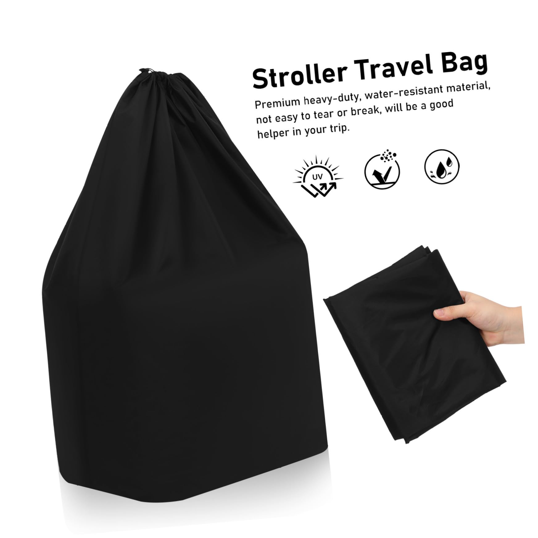 ERINGOGO Borsa per Passeggino da Viaggio per Aereo e Treno, Nero | Nylon, Due Spallacci e Coulisse Bloccabile, Cuciture Rinforzate, per Trasporto e Deposito Ordinato