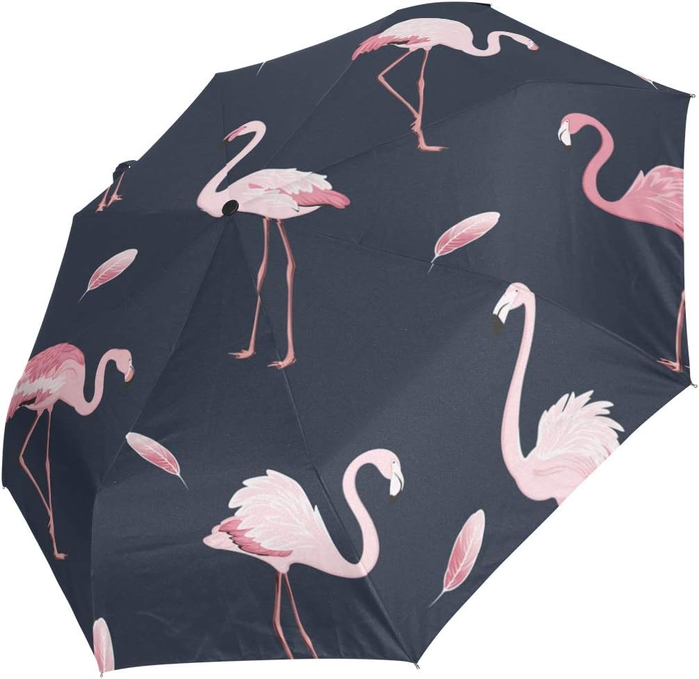Auto Open Close Folding Umbrella Flamingo Animal Pattern Anti-UV