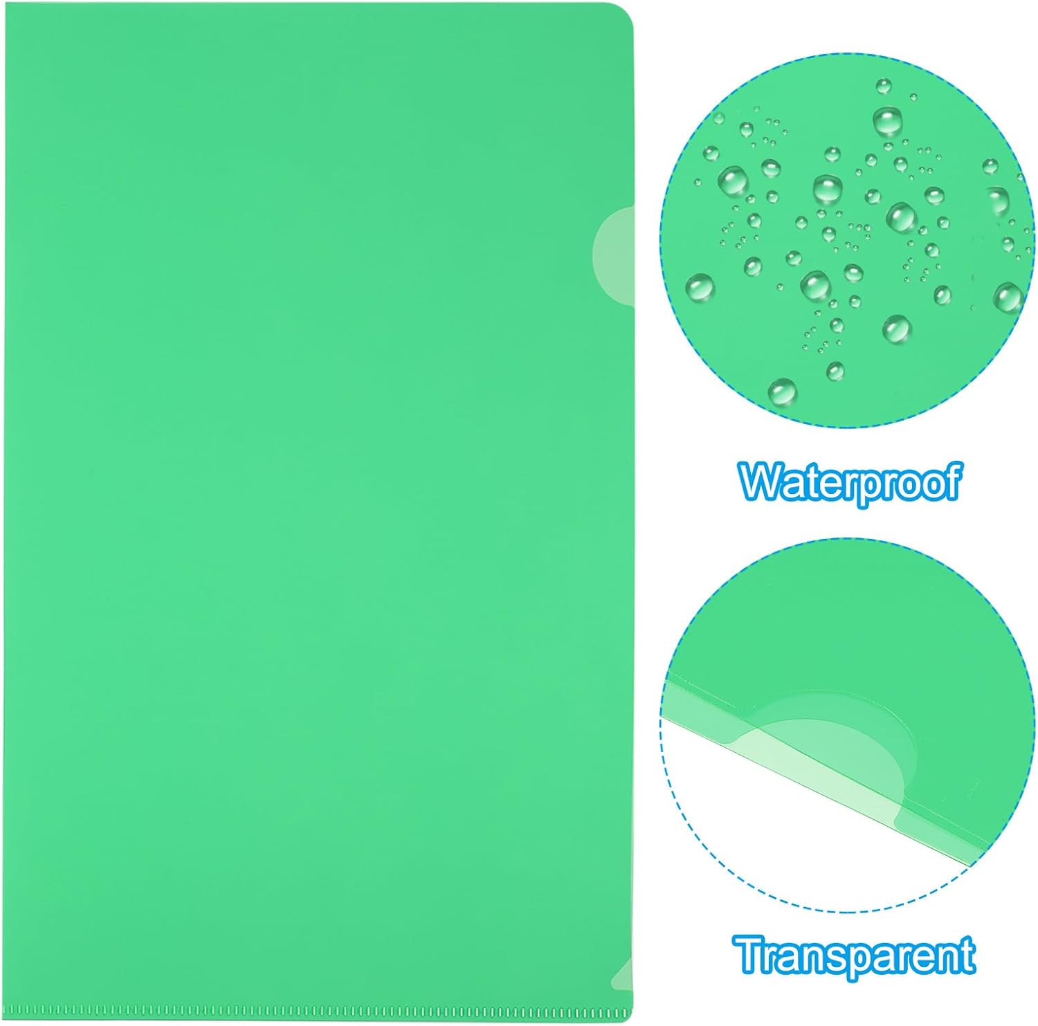 PATIKIL L Type Folders 50 Pack A4 Plastic File Project Pockets Clear Paper Document Jacket Sleeves for Office, Green