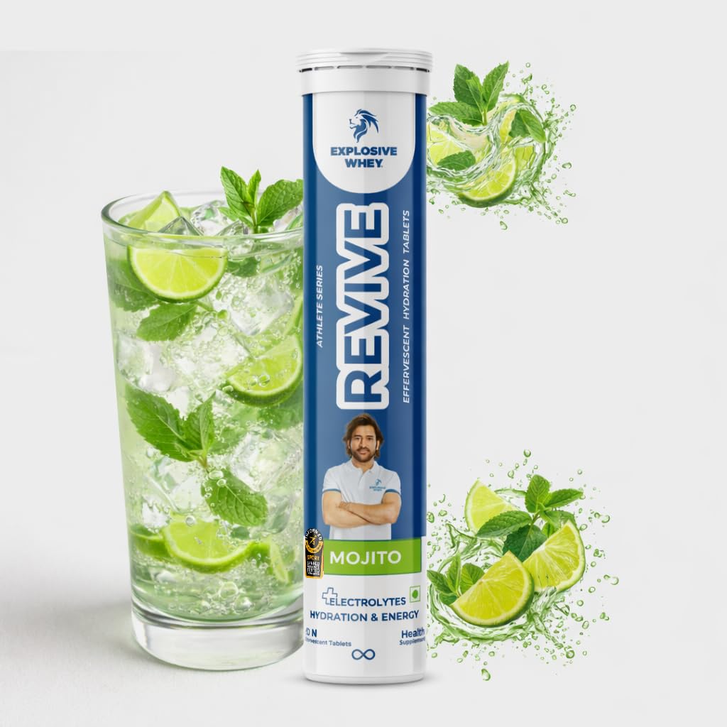 Explosive Whey Revive Effervescent Tablets - Trusted by MS Dhoni | Elevate Fitness & Stamina, Daily Rehydration | Informed Sport Certified (20 Tablets, Mojito)-image-42