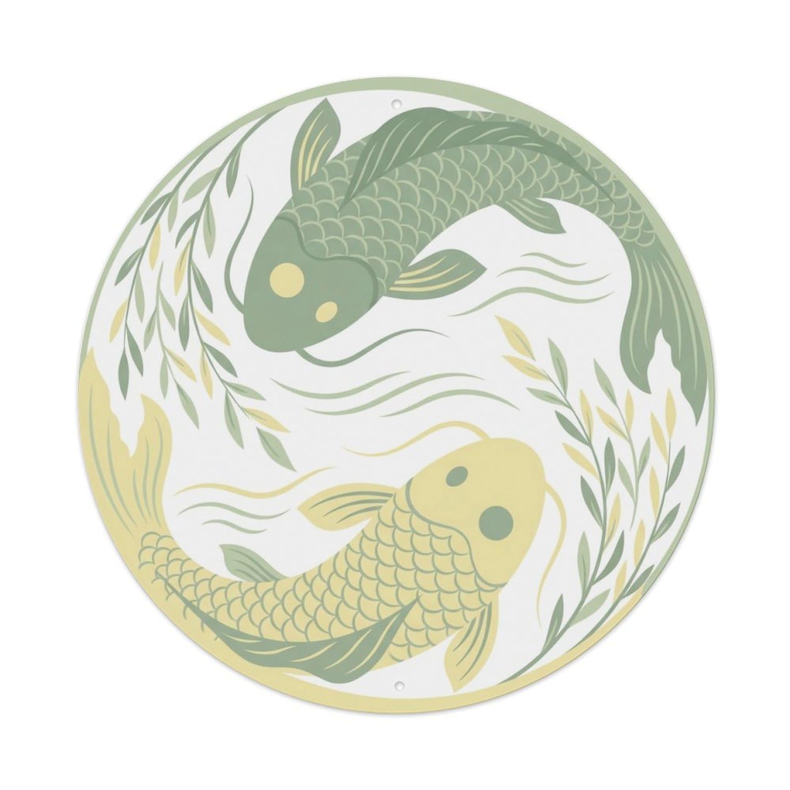 Tai Chi Koi Fish Willow Tree Branch Metal Tin Sign