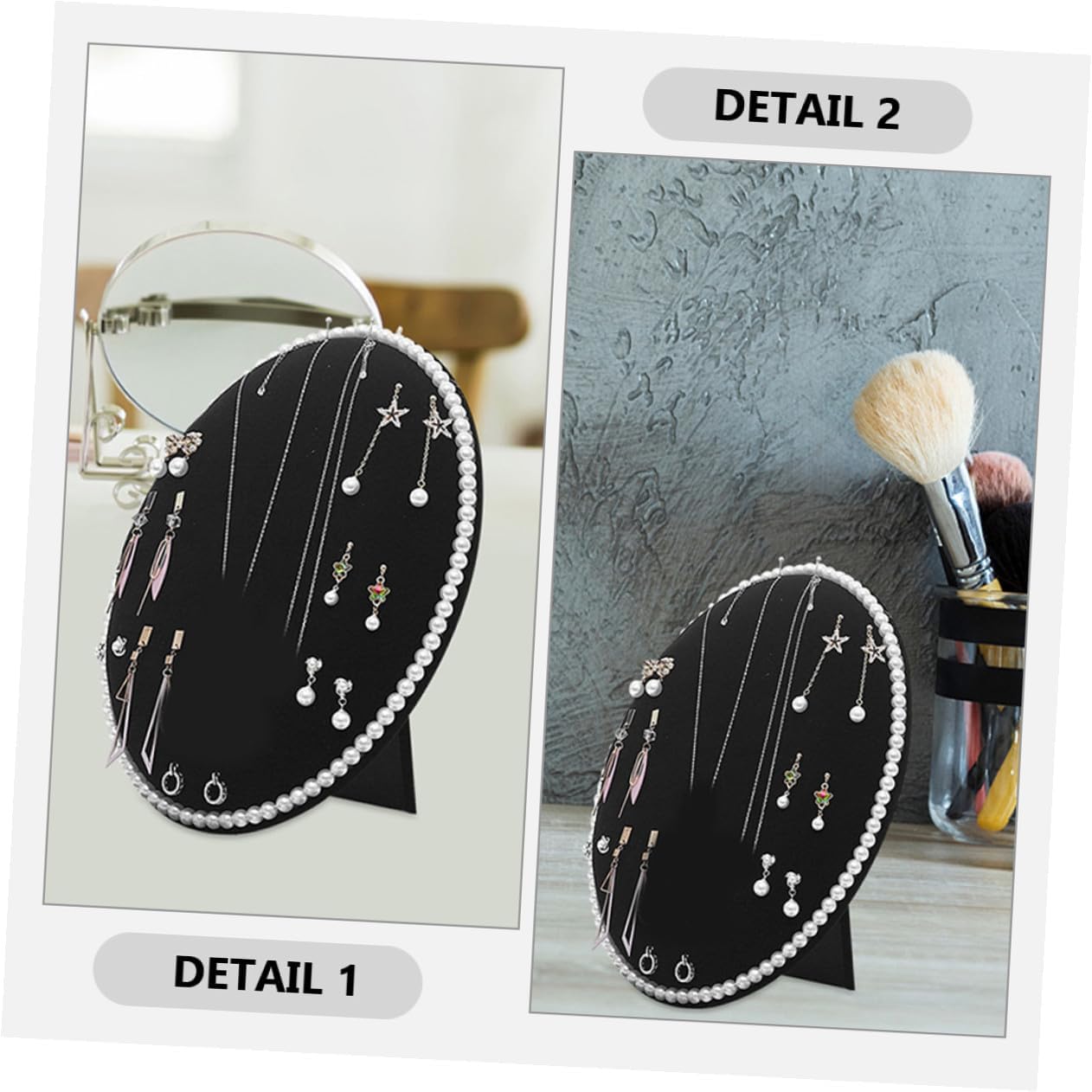 minkissy Earring Organizer and Display Stand Wall-mounted Large Oval Black Velvet Jewelry Holder with Pearl Board for Earrings and Necklaces Storage at Home
