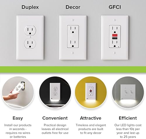 Miniatura 7 de SnapPower GuideLight 2 - Paquete de 3 unidades - Luz nocturna - Placa de pared de toma de corriente con luces LED nocturnas - Sensor de