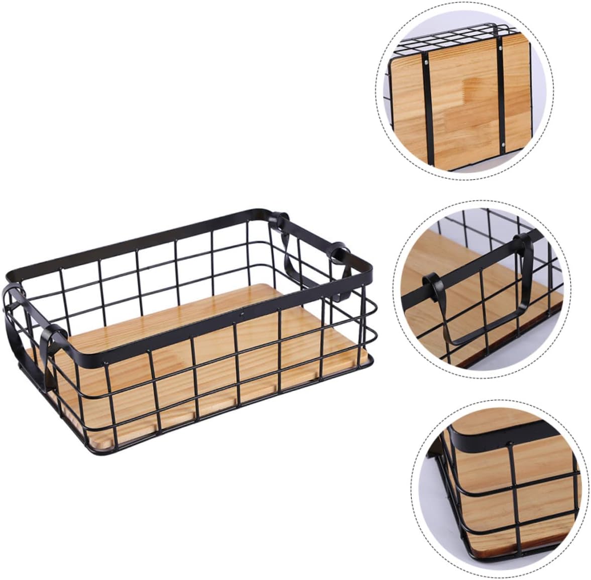 1pc Multi-purpose Iron Storage Basket Handle Decorative Black Kitchen Fruit and Snack Display Basket Medium for Organizing Home and Kitchen