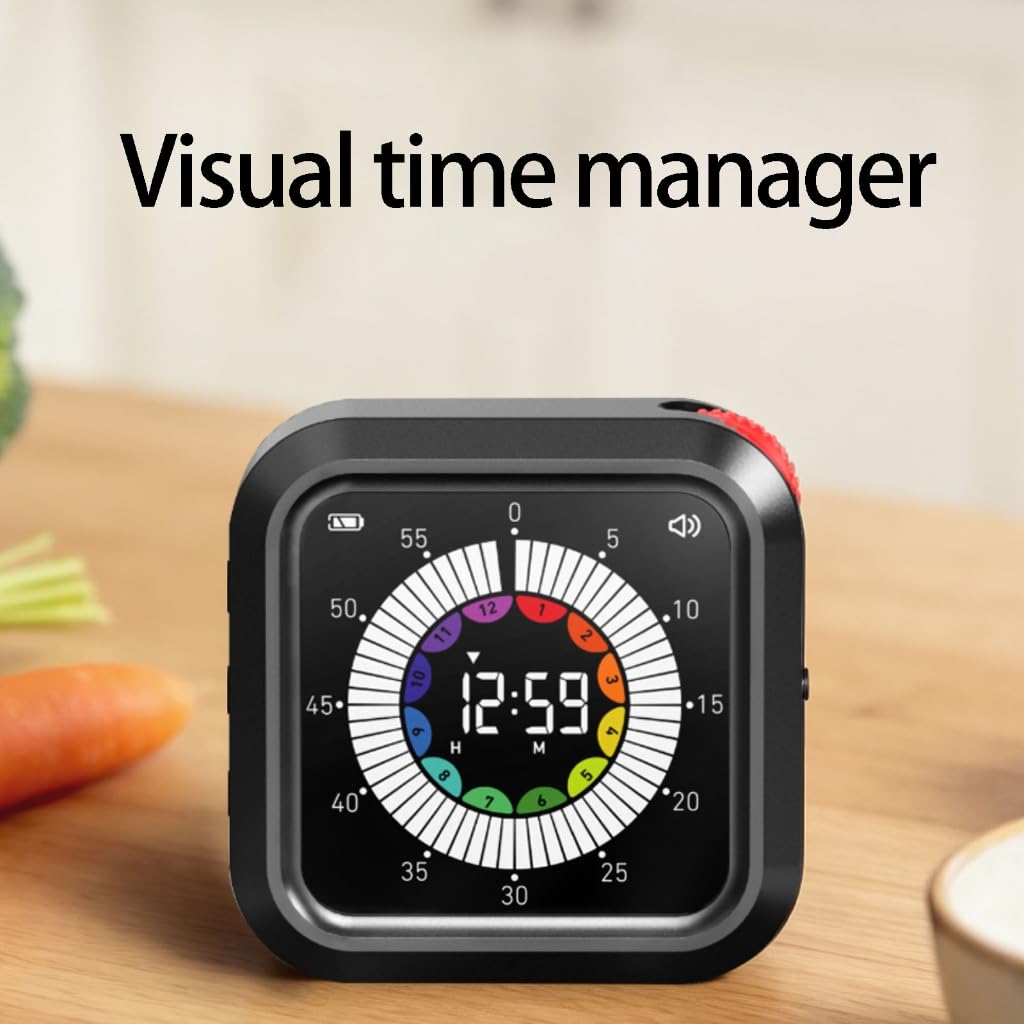 Temporizador digital visual con cordón, pantalla LCD recargable, cuenta regresiva/hasta 12H 59M para estudiantes, oficina en casa y fitness