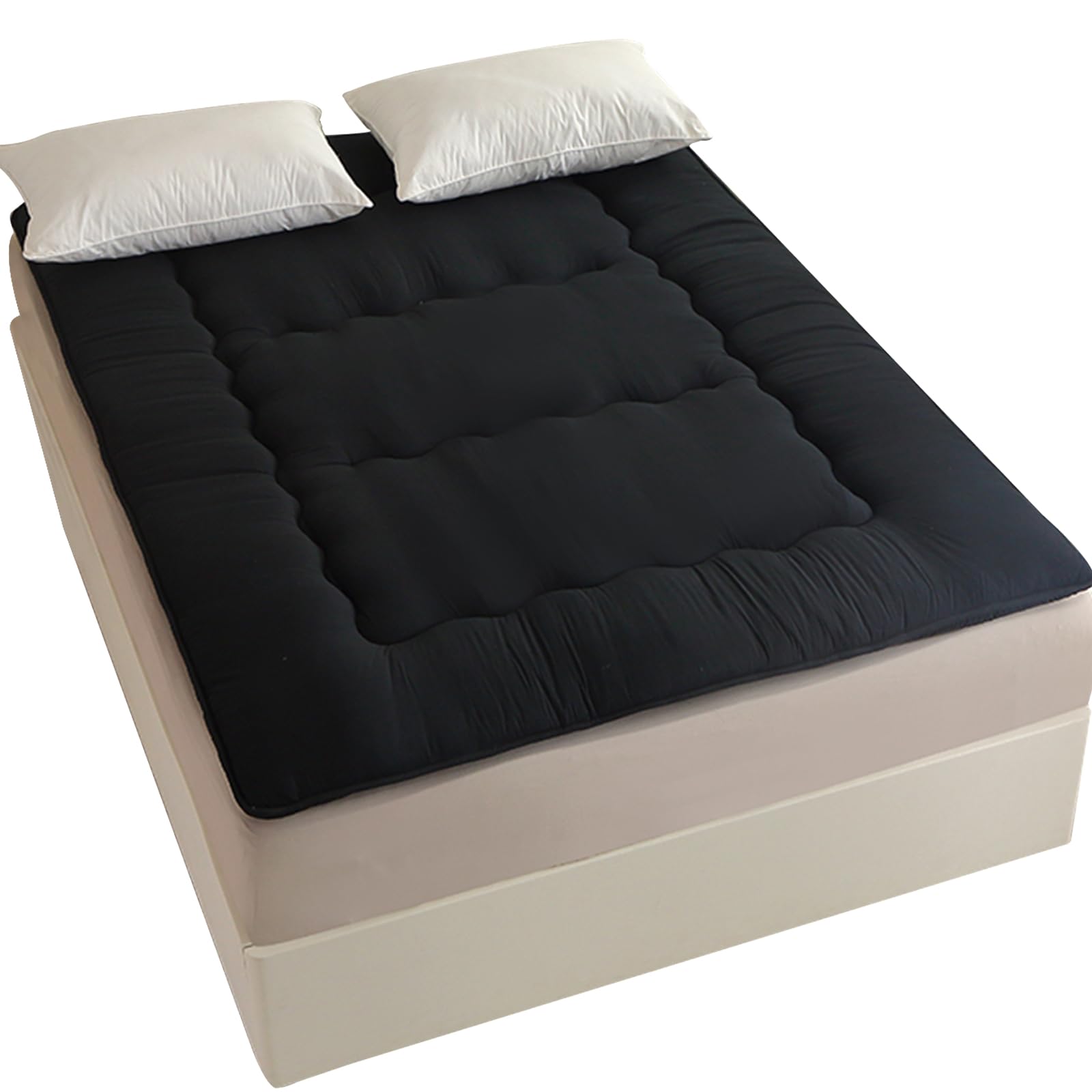 Colchón futón, colchón japonés, cama de suelo japonesa, cama de tatami plegable, colchón enrollable para habitación de invitados, dormitorio (azul marino, colchón queen (152 x 203 cm)