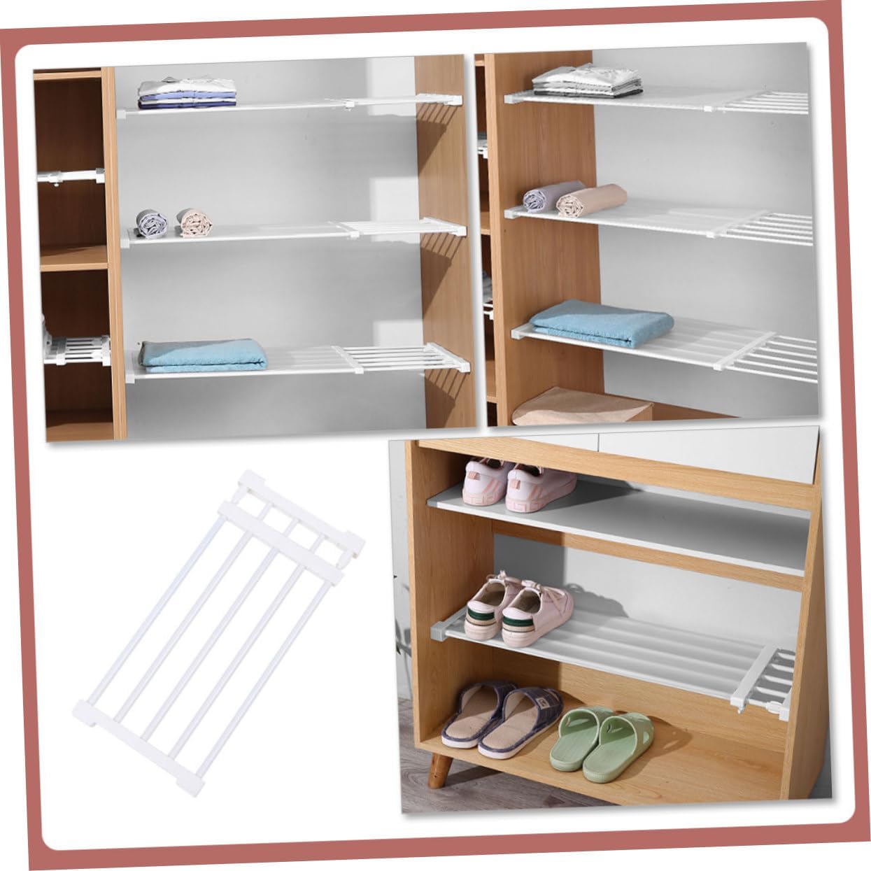 CHILDWEET Closet Tension Rack Plastic Shelves Expandable Partition Clothing Organizer for Wardrobe