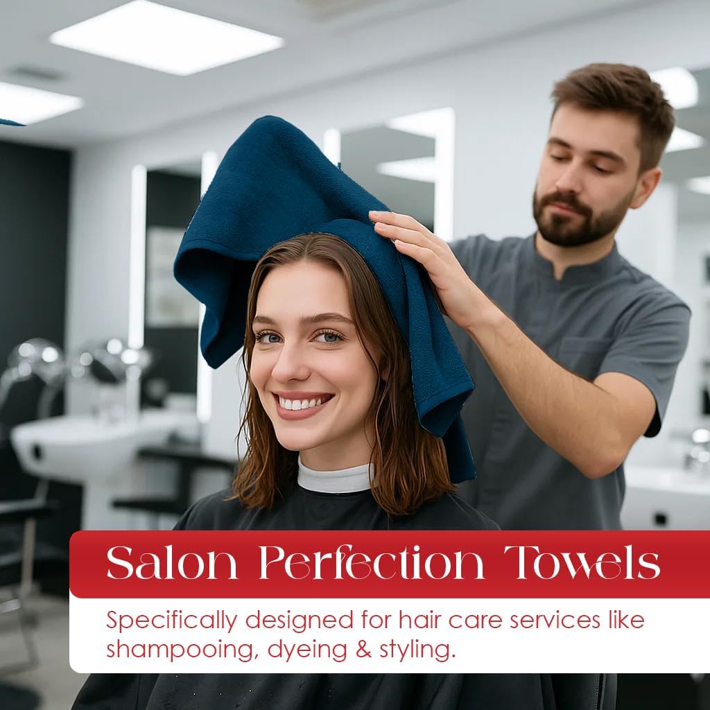RIVERSIDE Pack of 24 Salon Towels Set – 16 x 26 Inches, 100% Ring Spun Cotton Highly Absorbent and Quick Dry Towels for Salon, Hand, Barber, Gym, Home & Hair Care, Navy Blue