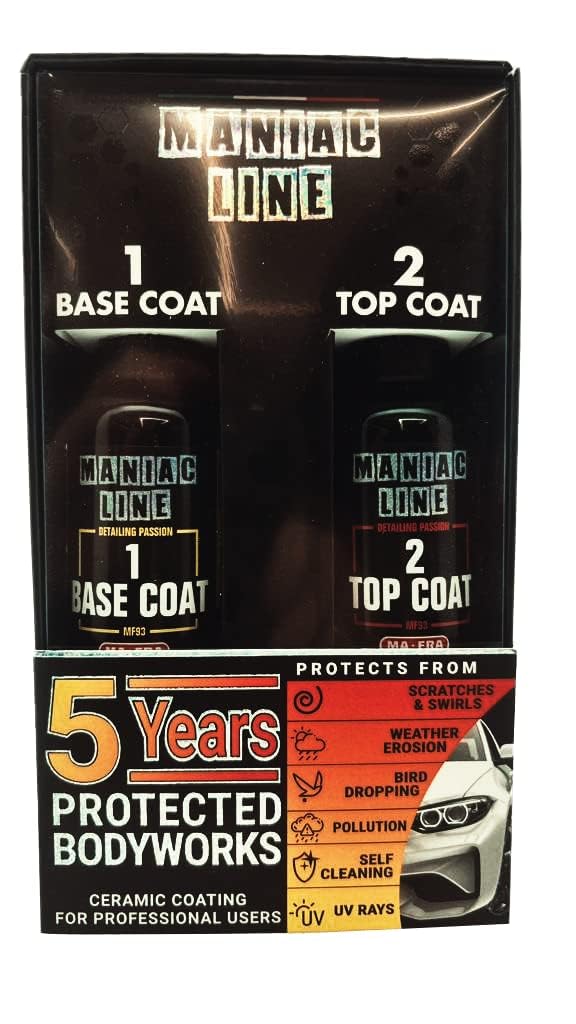 MA*FRA Maniac Line 1Base Coat + 2Top Coat Ceramic Coating 5 Year Durability for Anti Rust, 3D Gloss, Scratch Resistance, Bird Dropping, Weather Erosion Pollution, UV Rays, Water Repellent Barrier