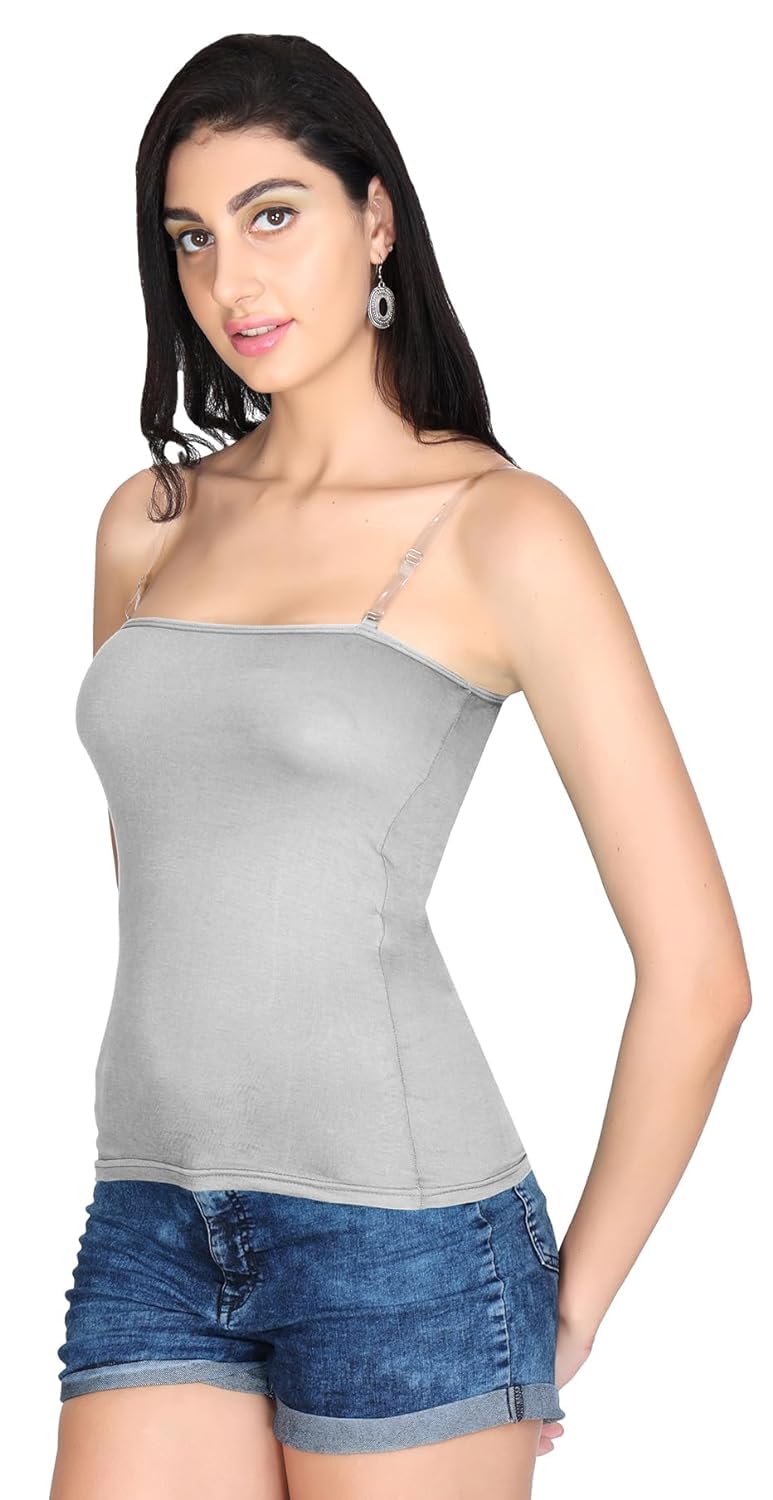 OK INTERPRISES Women's Cotton Camisole Slip Adjustable Transparent Strap Grey-picture-29