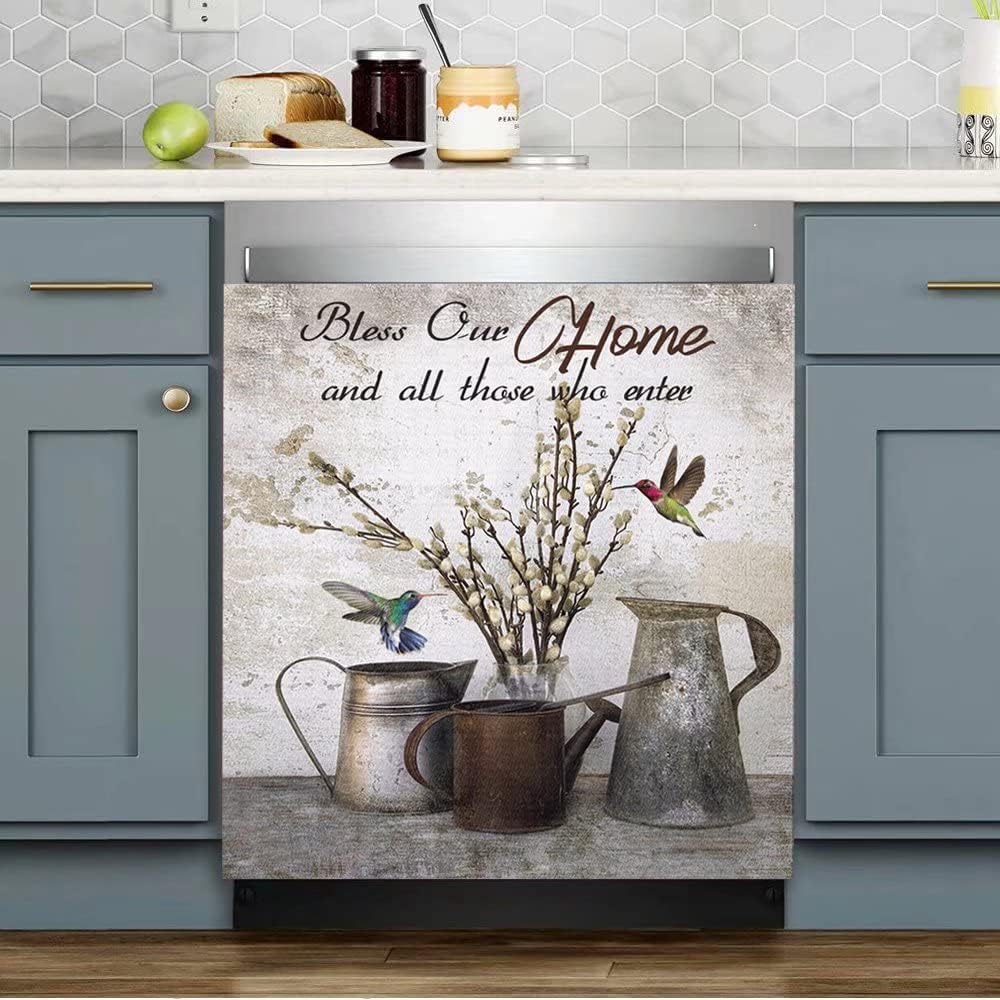Bless Home Magnet Sticker Bouquet Dishwasher Cover Kitchen Decorative,Farm Floral Dish Washer Magnet,All Those Who Enter Fridge Decal Refrigerator Magnets Appliance Panel 23"x26"
