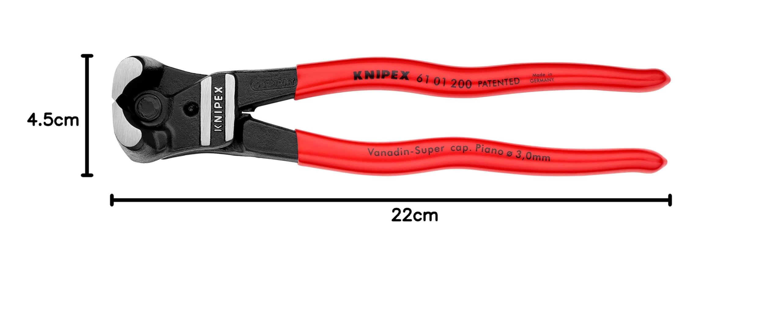 KNIPEX Tronchese con taglienti frontali per bulloni a grande forza di taglio rivestiti in resina sintetica 200 mm, 61 01 200