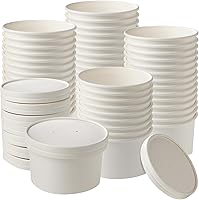 Vista 20 de Juego de 50 tazas de sopa de papel kraft de 8 onzas con tapas, taza de papel compostable para alimentos con tapa ventilada, taza de helado