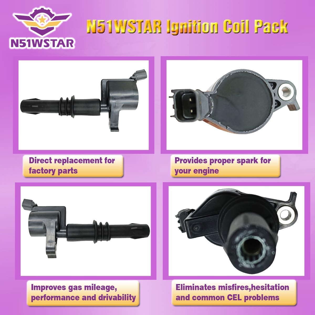 8PCS N51WSTAR Straight Boot Ignition Coil Packs Compatible With Ford Lincoln Expedition Explorer F-150 Super Duty Mustang Mountaineer 4.6l 5.4l 6.8l Replacement for DG511 C1541 FD508