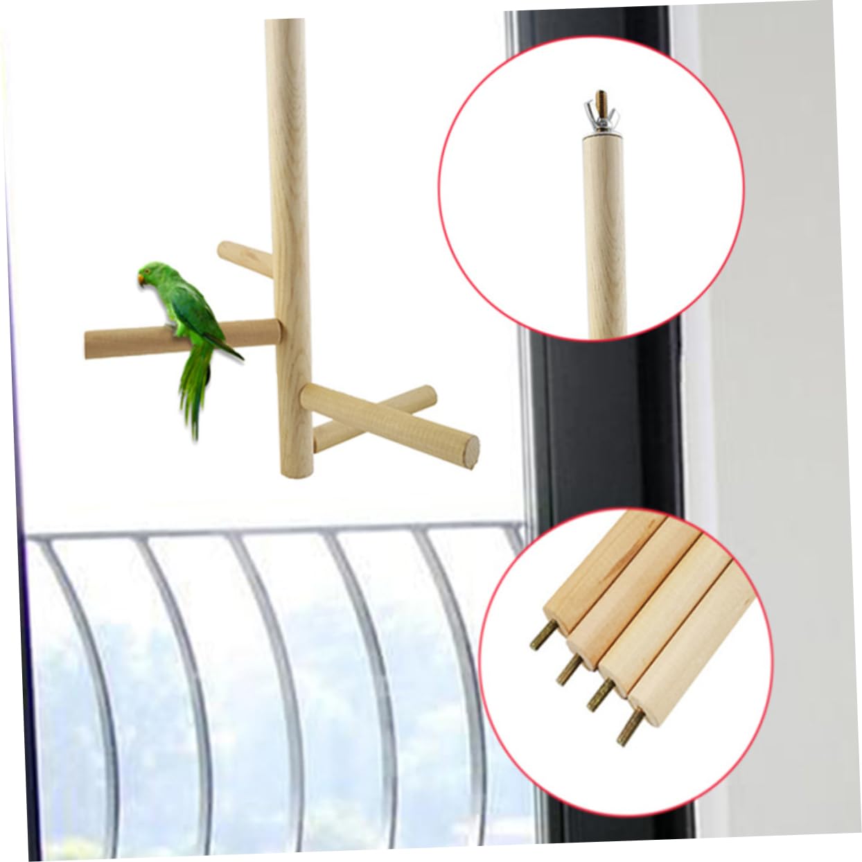 Mipcase Four Stage Rotatable Bird Ladder Wooden Swing for Parrots and Parakeets Relieves Boredom Climbing and Biting Exercise for Pets