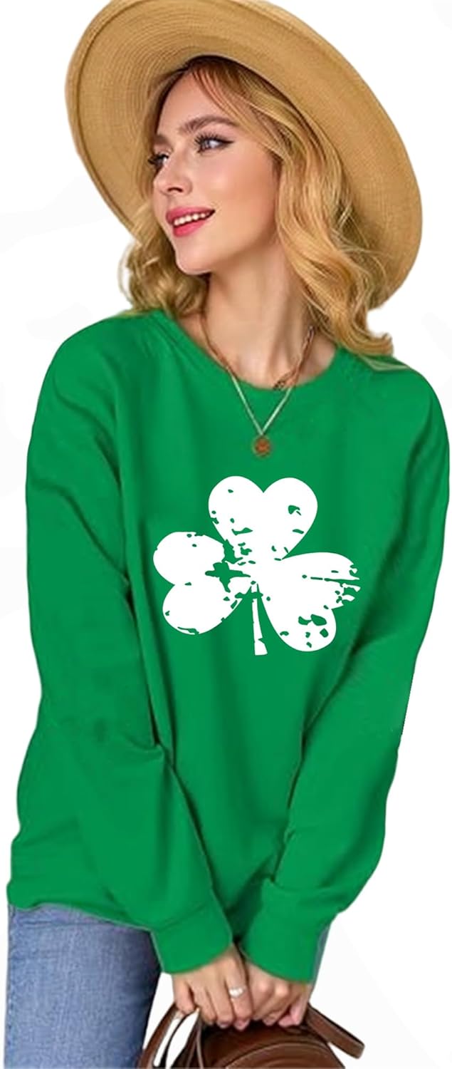 Women's St Patrick's Day Sweatshirt Lucky Charm Shamrock Irish Sweatshirt St. Patrick's Green Tops Retro Style Shirt - Image 2