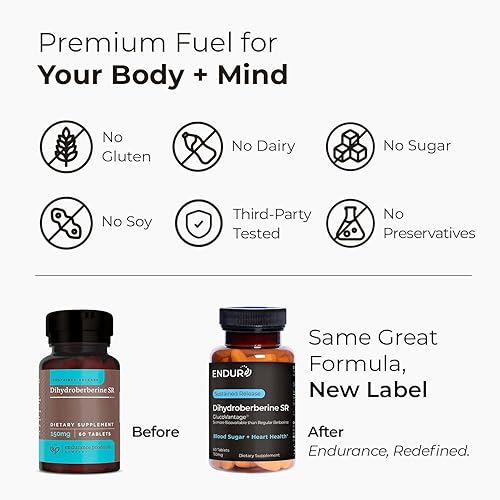 Miniatura 3 de Endur Dihydroberberine SR, apoya la salud y el metabolismo del azúcar en la sangre, ideal para el control de peso, sin gluten, 150 mg (60 tabletas)