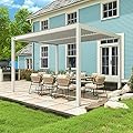 PATISOL Louvered Pergola 10'x13' Full Aluminum Patio Outdoor Pergolas with Adjustable Roof Rainproof Sun Shade Easy Installation Pergola Hardtop Gazebo for Deck Garden Yard Beach (White)