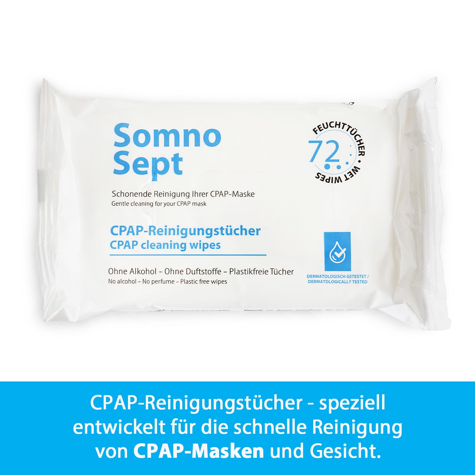 CPAP-Reinigungsset (SomnoSept 400ml, SomnoSept Reinigungstücher 72 Stück, oxyhero brush 15 mm) – Hochwertiges Rundum-sorglos-Reinigungspaket