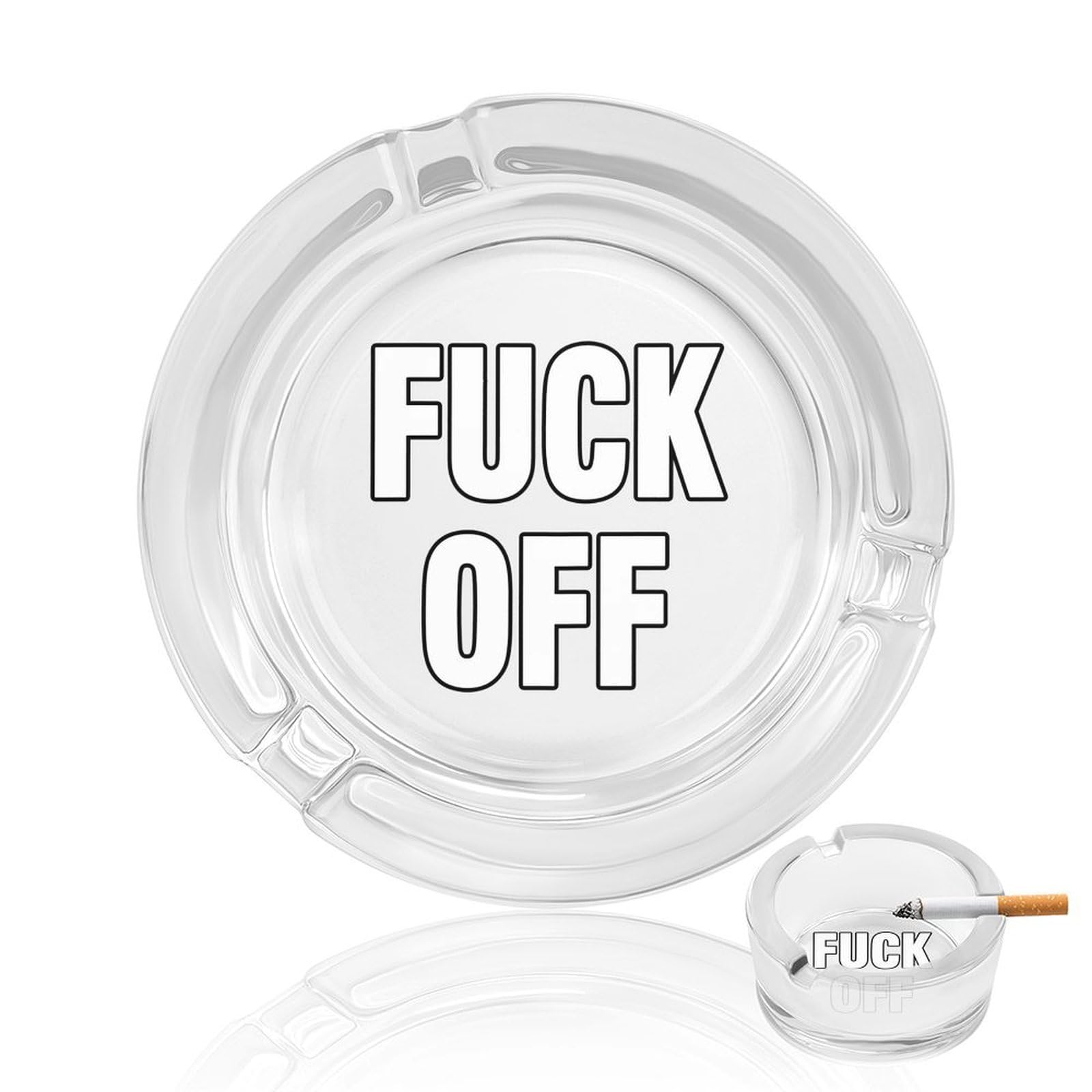 Nclqvjxzkhw Style Fuck-Off Glass Ashtray Round Ash Tray Smoking Trays For Home Garden Outdoor