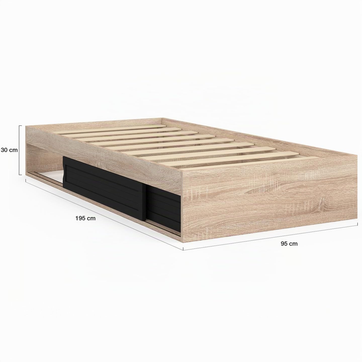 IDMarket - Cadre de lit Simple Salem hêtre et Noir 90 x 190 cm