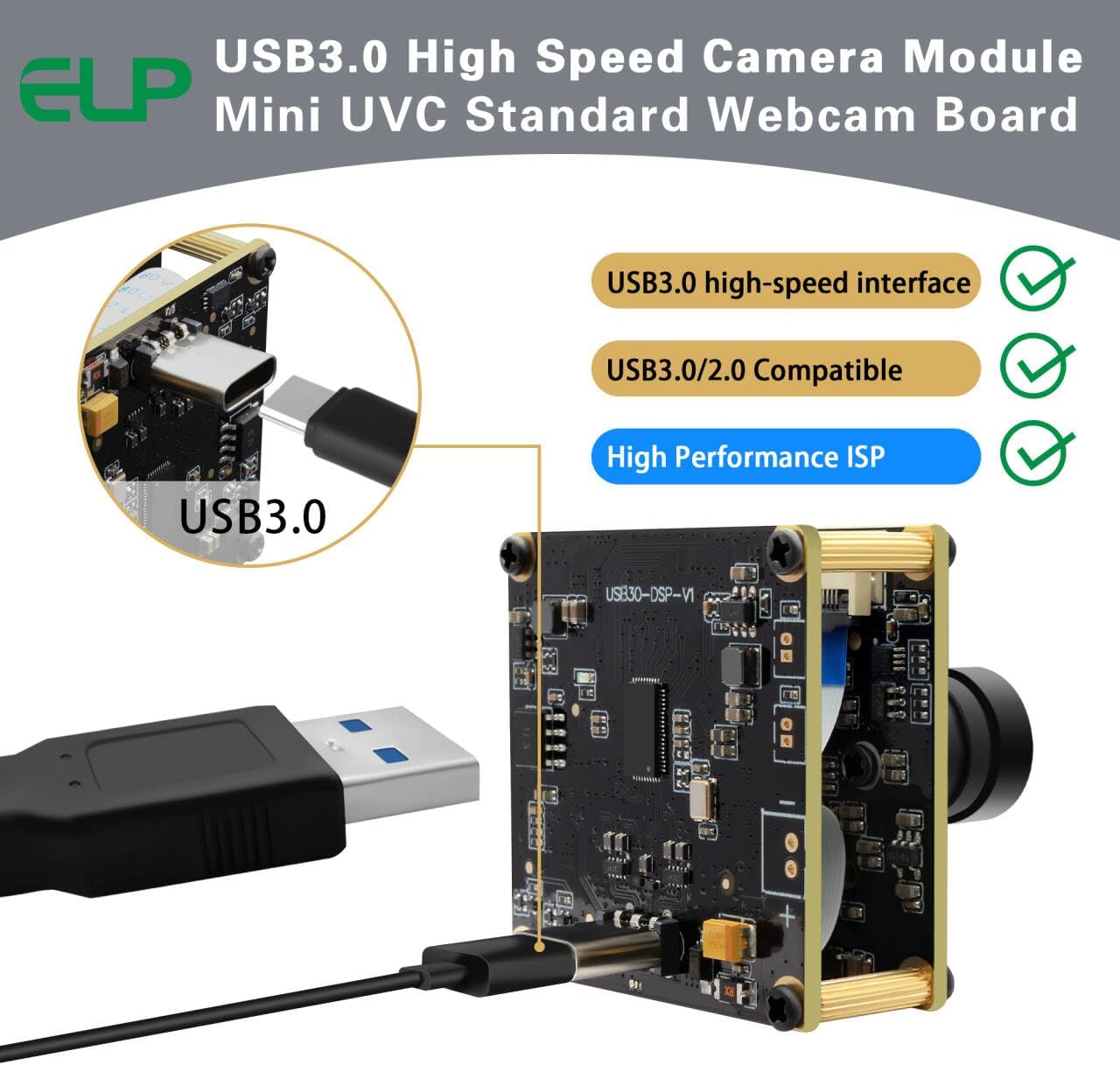 ELP Ultra HD 20MP USB3.0 Camera Module for Computer Mini UVC 3840P USB3.0/2.0 Lightburn Cameras for Windows Linux Mac Pi Wide Angle 95°(H) AR2020 4K 30FPS Webcam Board for PC Laptop Jetson Nano