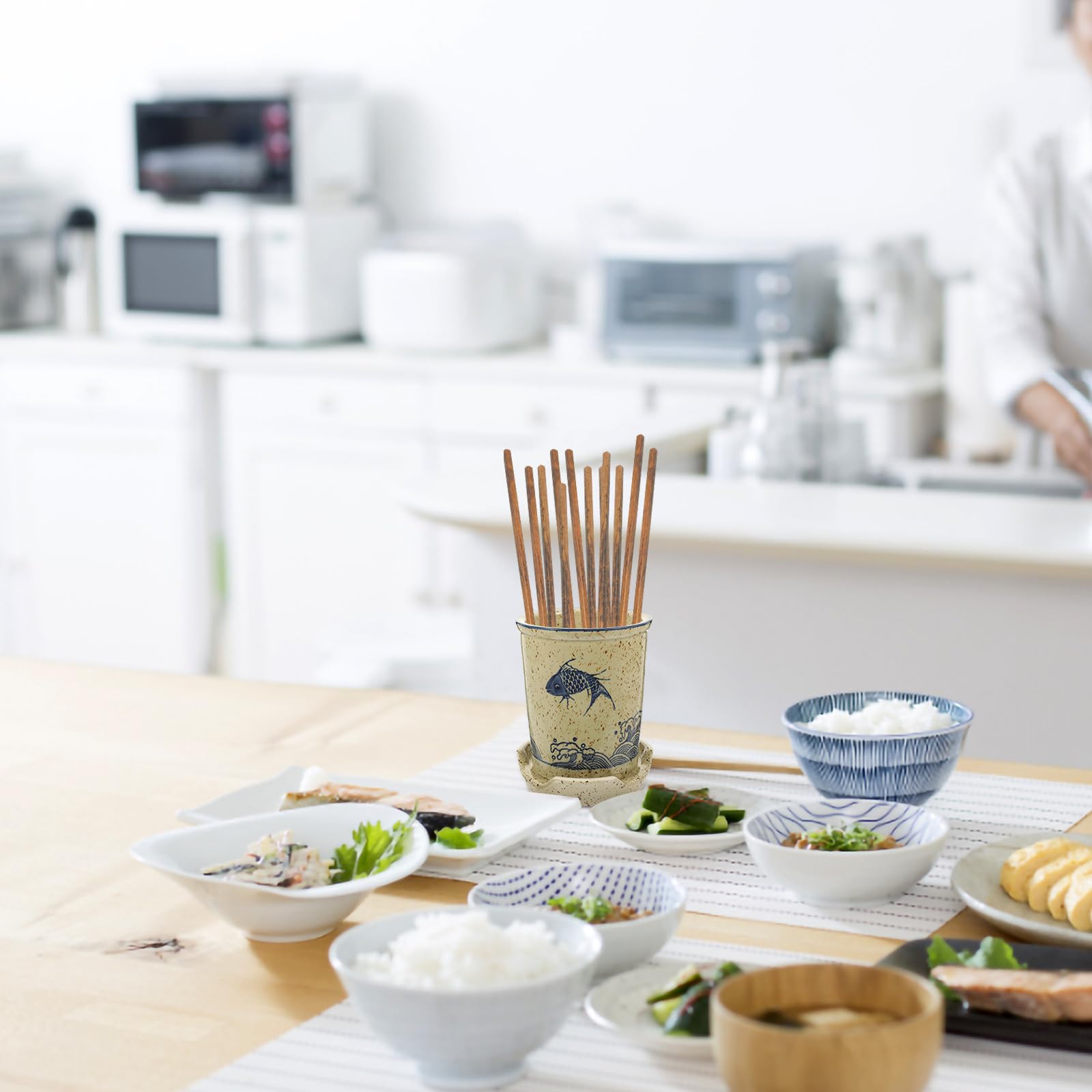 Yardwe Porte-ustensiles et Motif Délicat en Céramique pour Comptoir Cuisine Khaki Support Pratique Design Moderne pour Baguettes et Cuillères